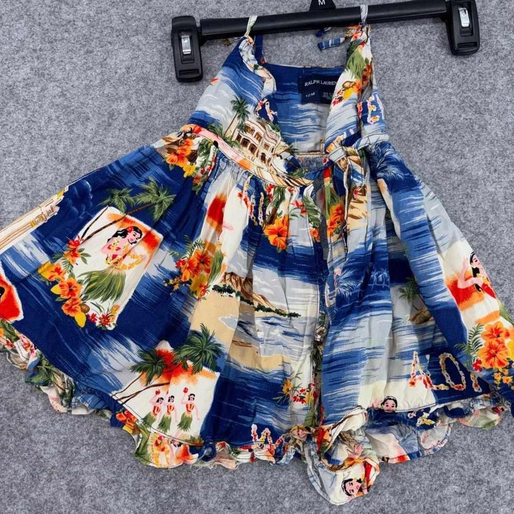 Ralph Lauren Kids Blue Hawaiian Aloha Tropical Ruffle Hem Sundress 12M 310065884